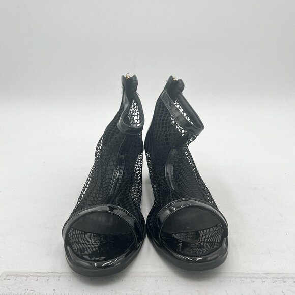 Black Open Toe Chunky Heels Mesh Sandals Back Zipper Dress Pumps - Picture 2 of 7